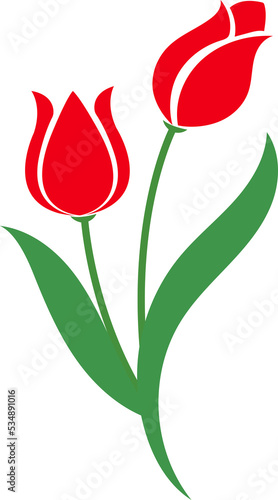 Cartoon botanic garden plant flower red tulip #534891016