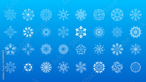 Set White Colleciton Line Snowflake Winter Decoration Elements Vector Design Style
