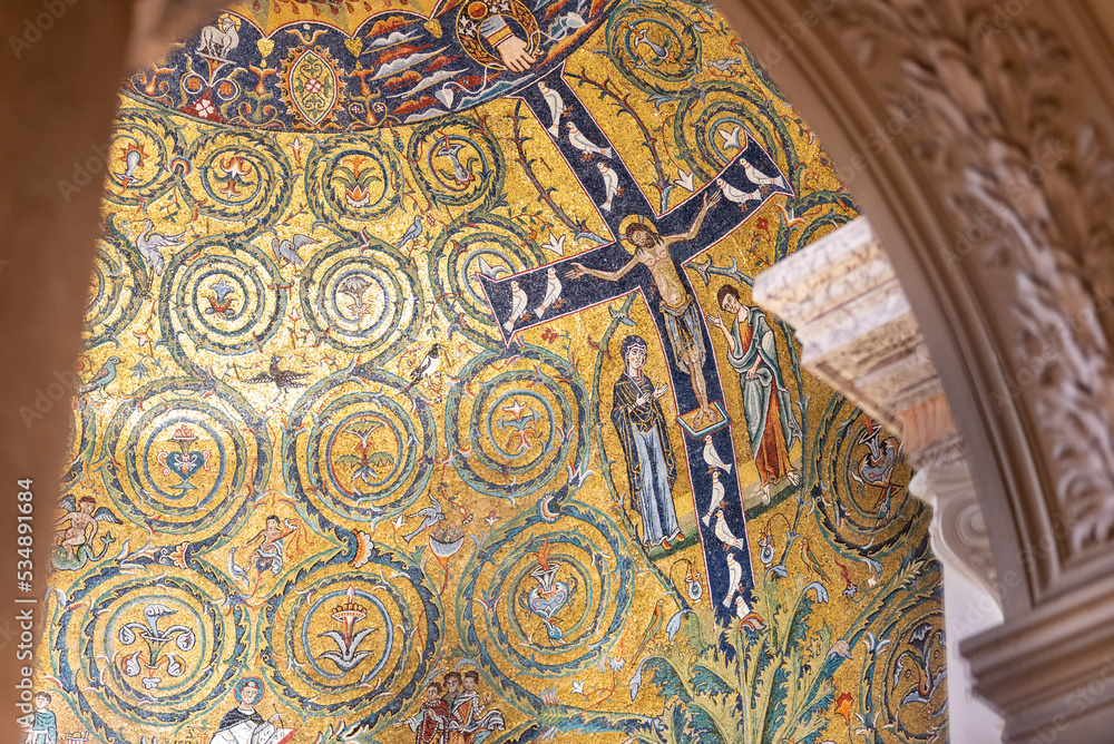 Particular of the Ceiling Dome of the Basilic of Saint Clmens in Rome, Covered by Colored Mosaic