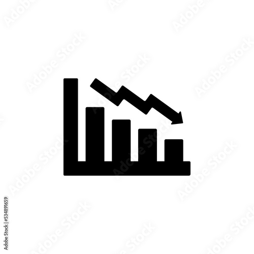 Best Recession Icon Vector or Decrease Symbol Vector on White Background. Drop Icon For Mobile Apps Menu Design. Decreasing value in form of a line and bar graph going down in modern black color.