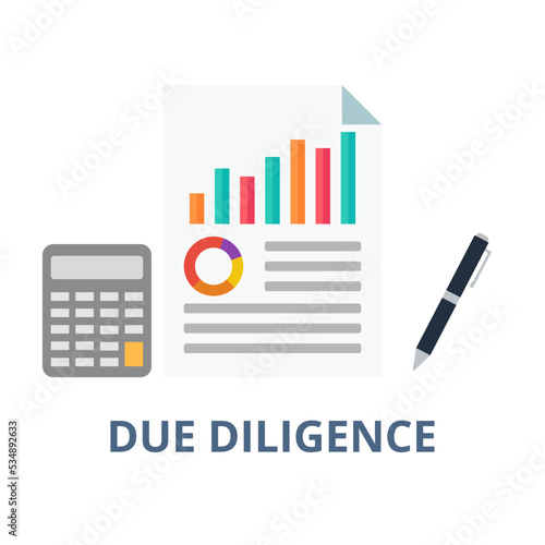 Due diligence vector. Financial document. Finance, management and business concept.
