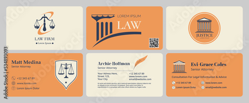 Business card design set for law company worker