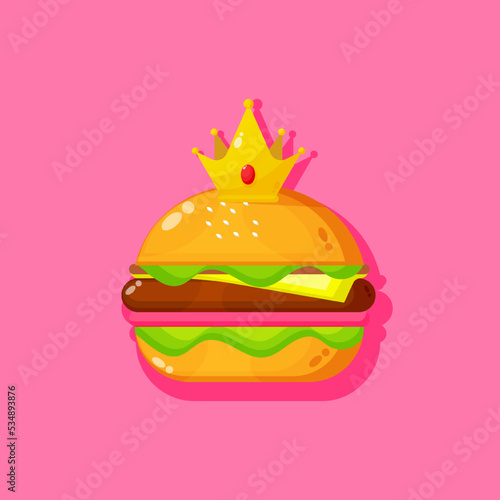 Burger cartoon with crown icon illustration