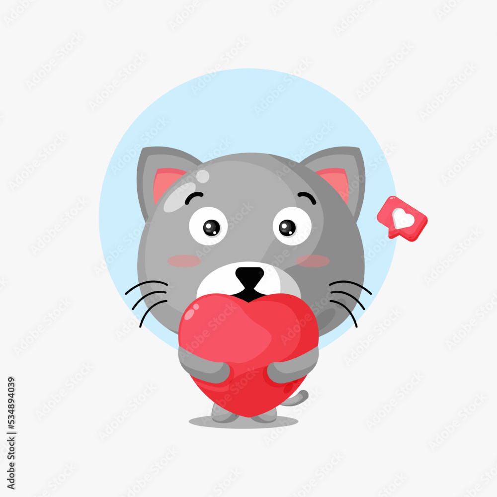 Naklejka premium Cute cat hug love heart cartoon icon illustration