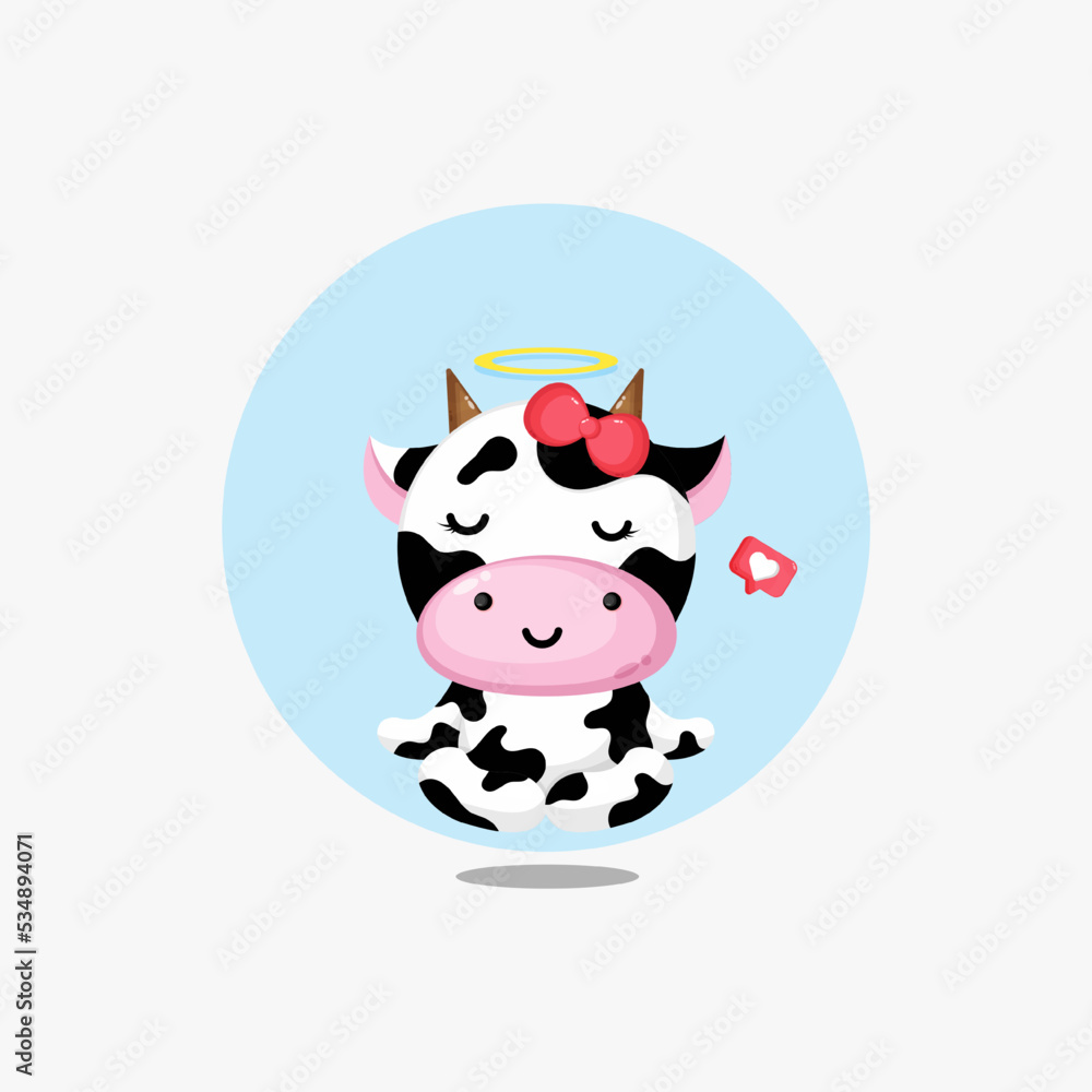 Cute cow doing yoga pose illustration icon Cute cow doing yoga pose illustration icon