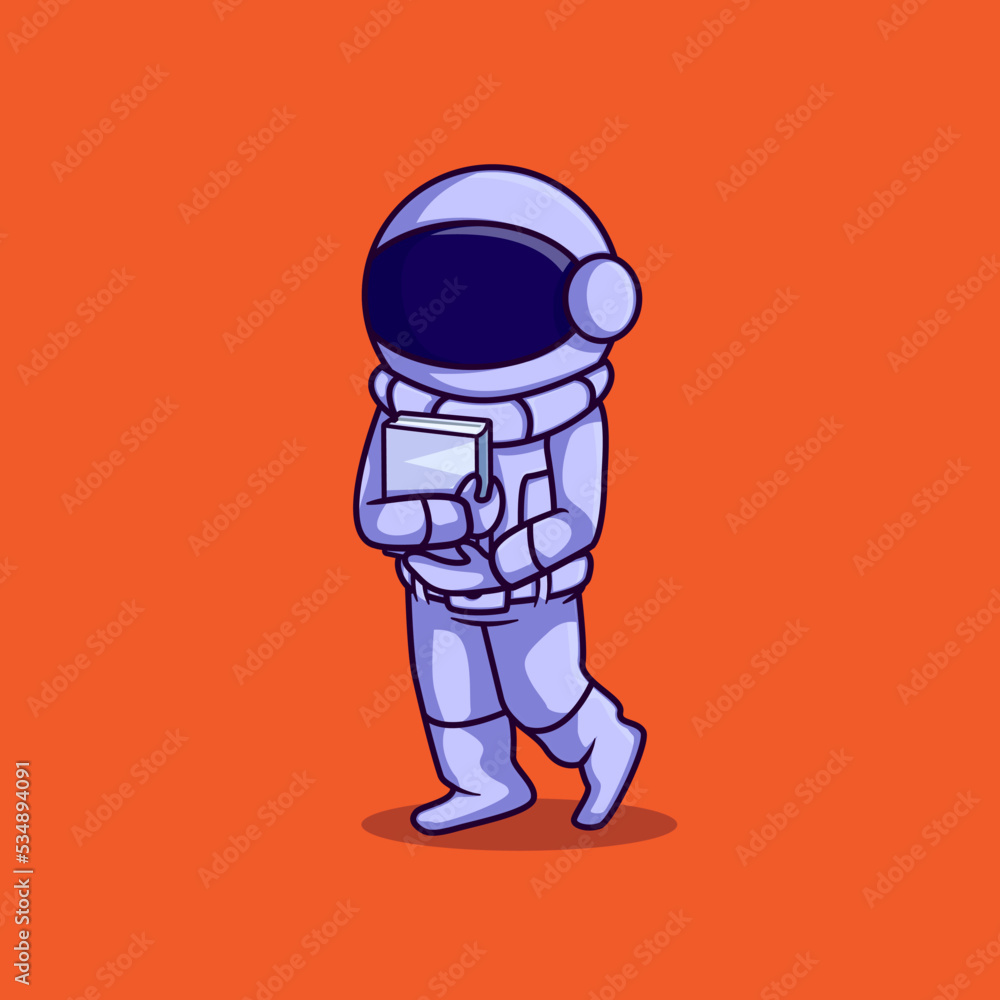 Cute character illustration of astronaut carrying a book Cute character illustration of astronaut carrying a book