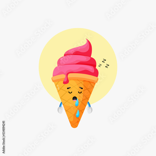 Cute ice cream character sleeping