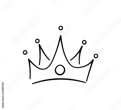 Hand drawn doodle crown. King crown sketch. Majestic tiara. King and queen royal diadem. Vector illustration isolated in doodle style on white background.