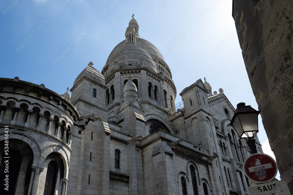 View of The Basilica of Sacré Coeur de Montmartre (Sacred Heart of Montmartre), a Roman Catholic church and minor basilica dedicated to the Sacred Heart of Jesus in Paris, France