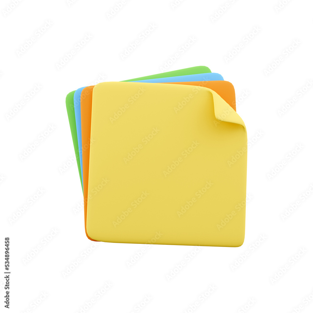 3d illustration of sticky notes on white background. 3D not paper icon