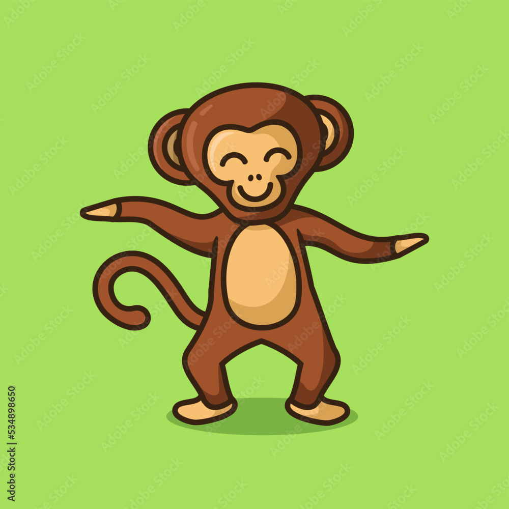 Obraz premium Monkey dancing cartoon character, flat design style