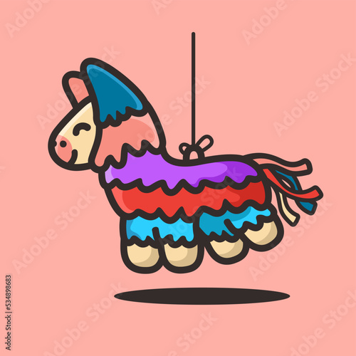 Pinata llama cartoon mascot character vector illustration, flat design style