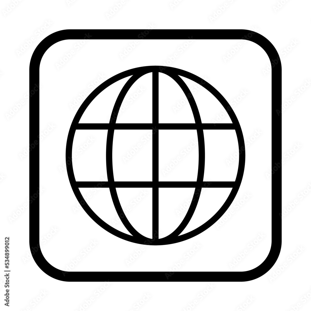 WWW world wide web site symbol, Internet icon, website address globe, flat outline sign