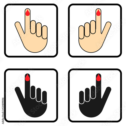 Set of Hand finger with drop blood icon, medical health test symbol, control measurement vector illustration