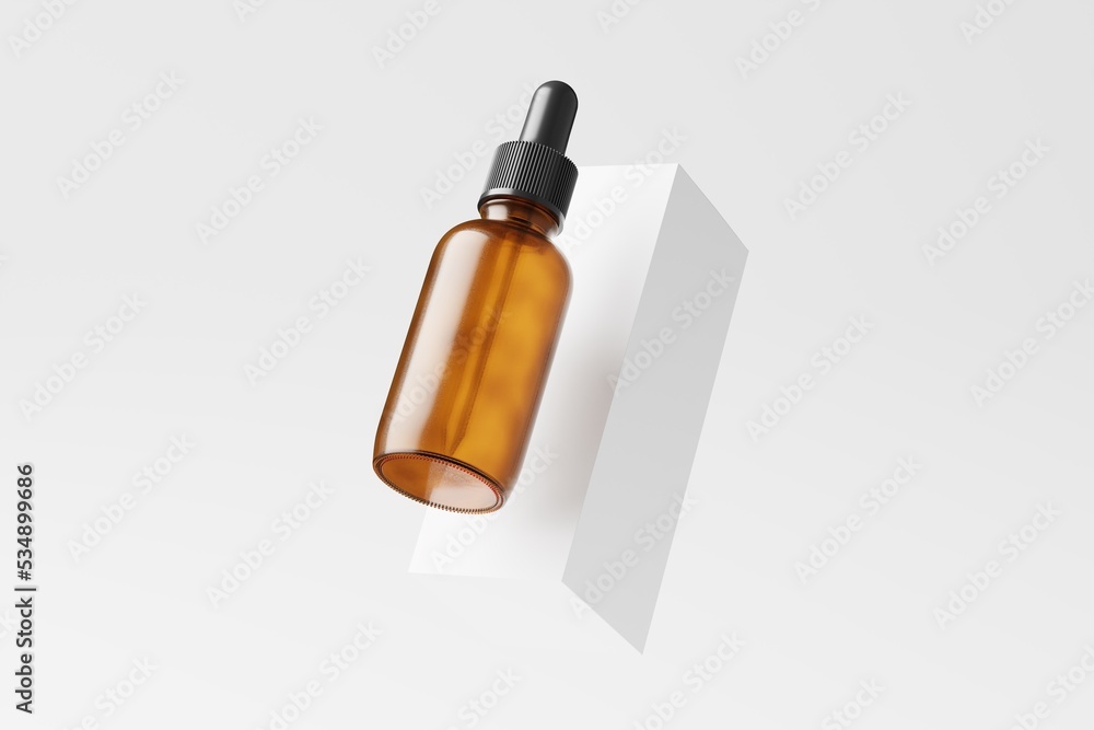 Amber Glass Dropper Bottle 3D Rendering White Blank Mockup Amber Glass Dropper Bottle 3D Rendering White Blank Mockup