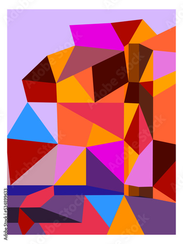 Geometric abstract asymmetric seamless pattern of simple angular shapes. Color palette with harmonious composition.