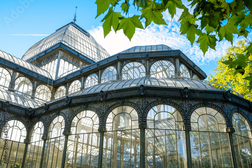 Historic building of Crystal Palace in Retiro Park in Madrid, Spain