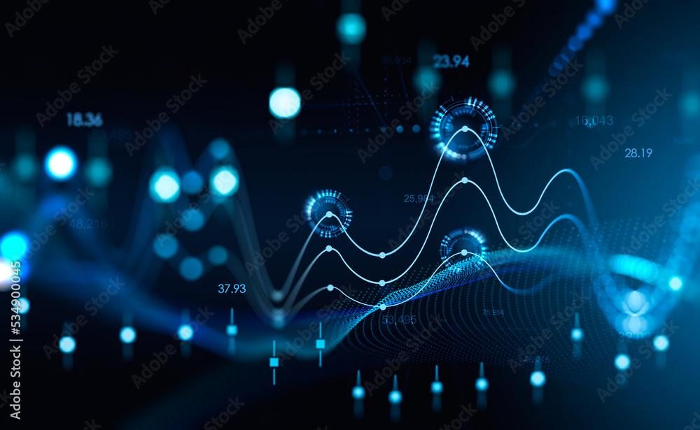 Graph stock market with candlesticks and rising lines Graph stock market with candlesticks and rising lines