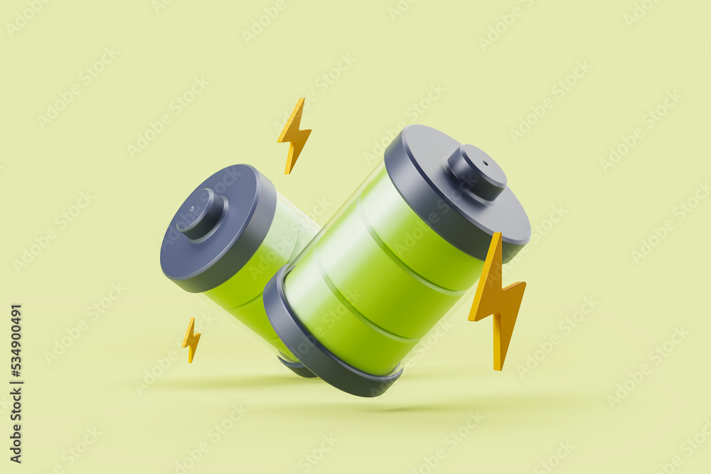 Green power battery with lightning on green background