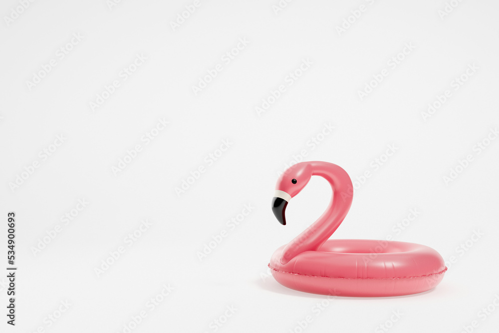 Flamingo swim ring on empty white background, copy space Flamingo swim ring on empty white background, copy space
