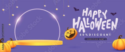 Halloween background design with product display cylindrical shape and Festive Elements Halloween