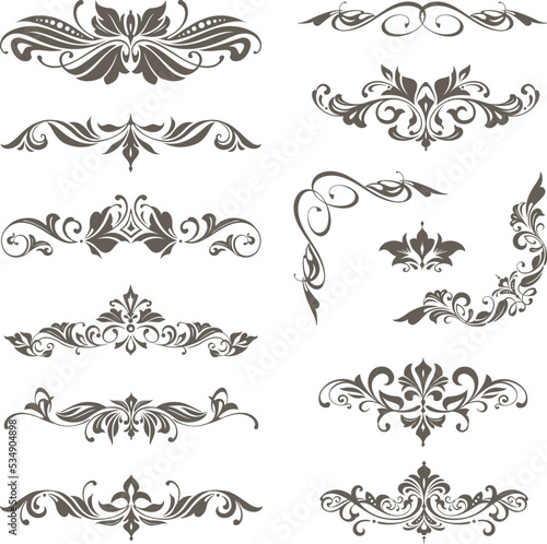 vintage design lace borders monogram logo and corners Vector set art deco floral ornaments elements