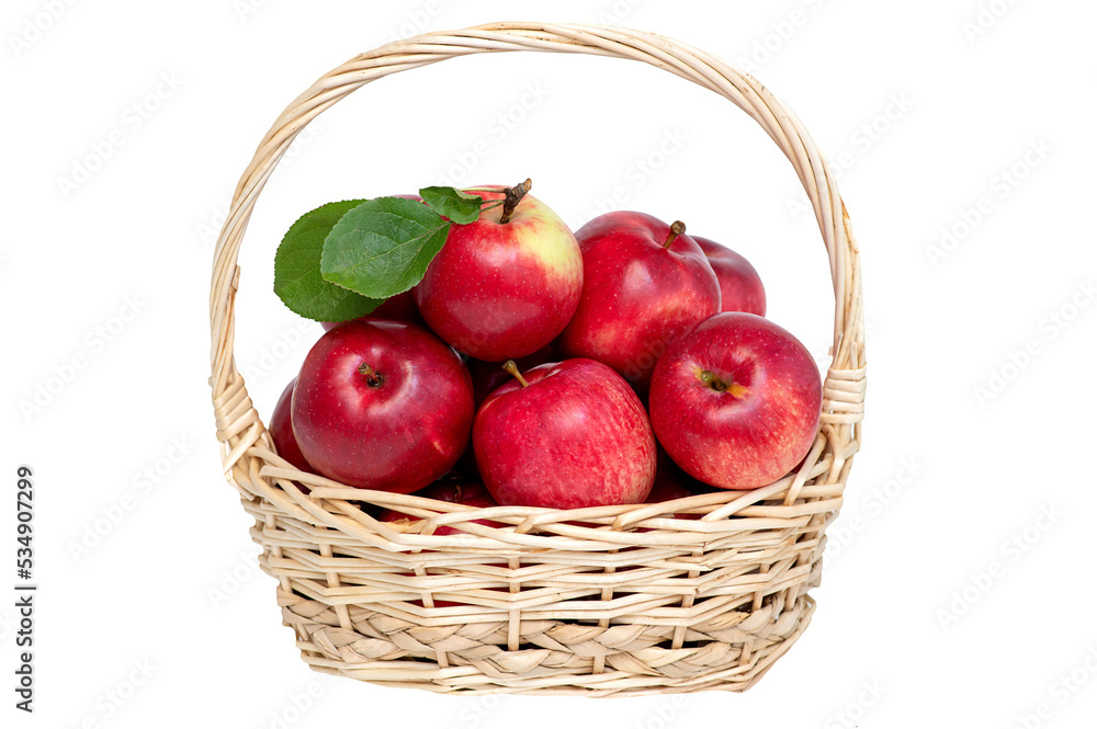 Juicy fresh apples in basket isolated on white background Juicy fresh apples in basket isolated on white background