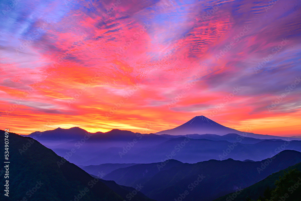 朝焼けと富士山
