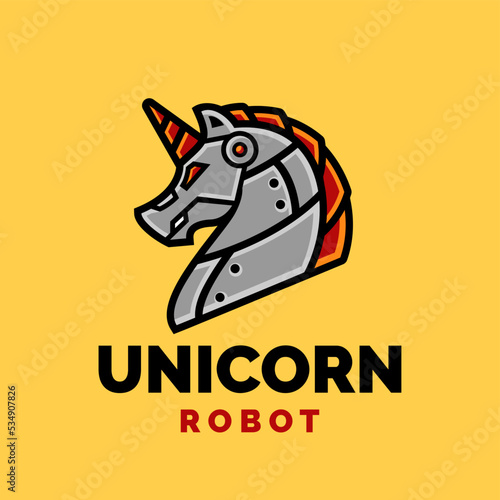 Unicorn robot cartoon character, flat design style