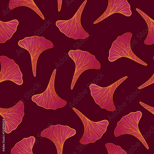 Floral seamless pattern with ginkgo leaf. Botanical fabric print template. Vector outline hand drawn pink illustration.