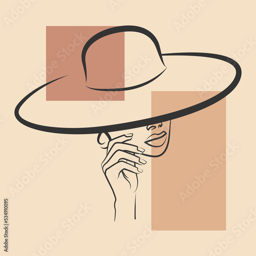 Beauty logo design woman in hat illustration.