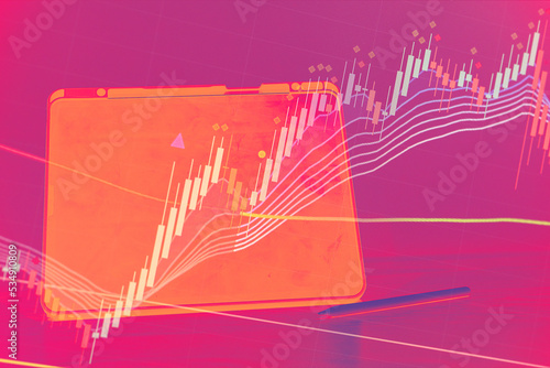 Double exposure of young business man and digital number of stock market background to represent successful in investment marketing. Find out the best solution in business and financial as concept.