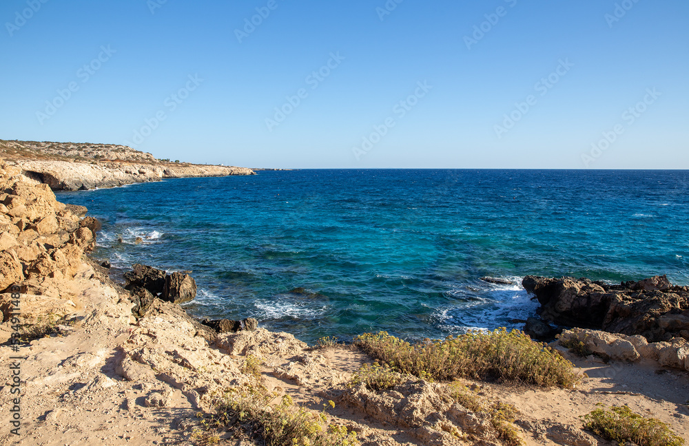Rocky beach on the coast of Cyprus