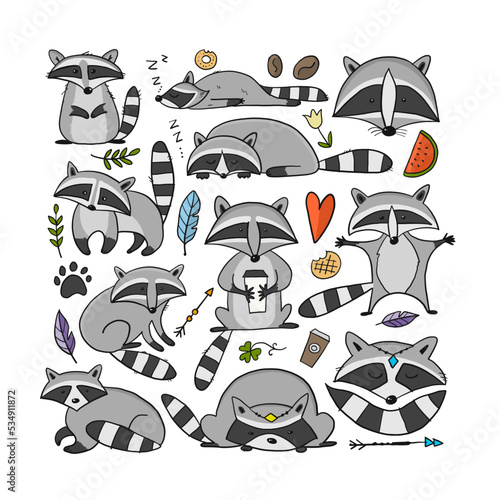 Racoons Family. Funny Characters. Art frame for your design