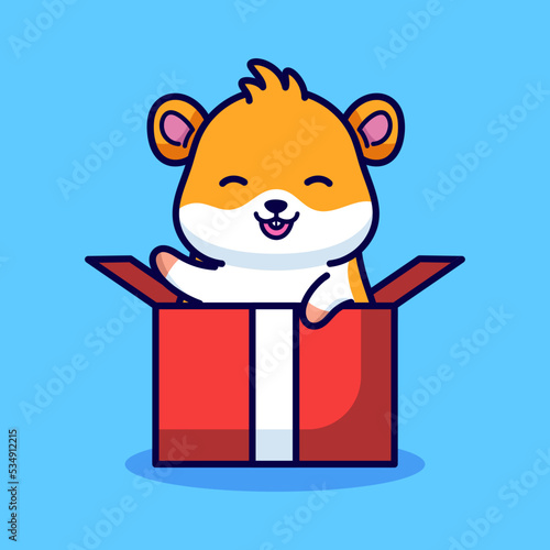 Cute hamster gift surprise cartoon illustration