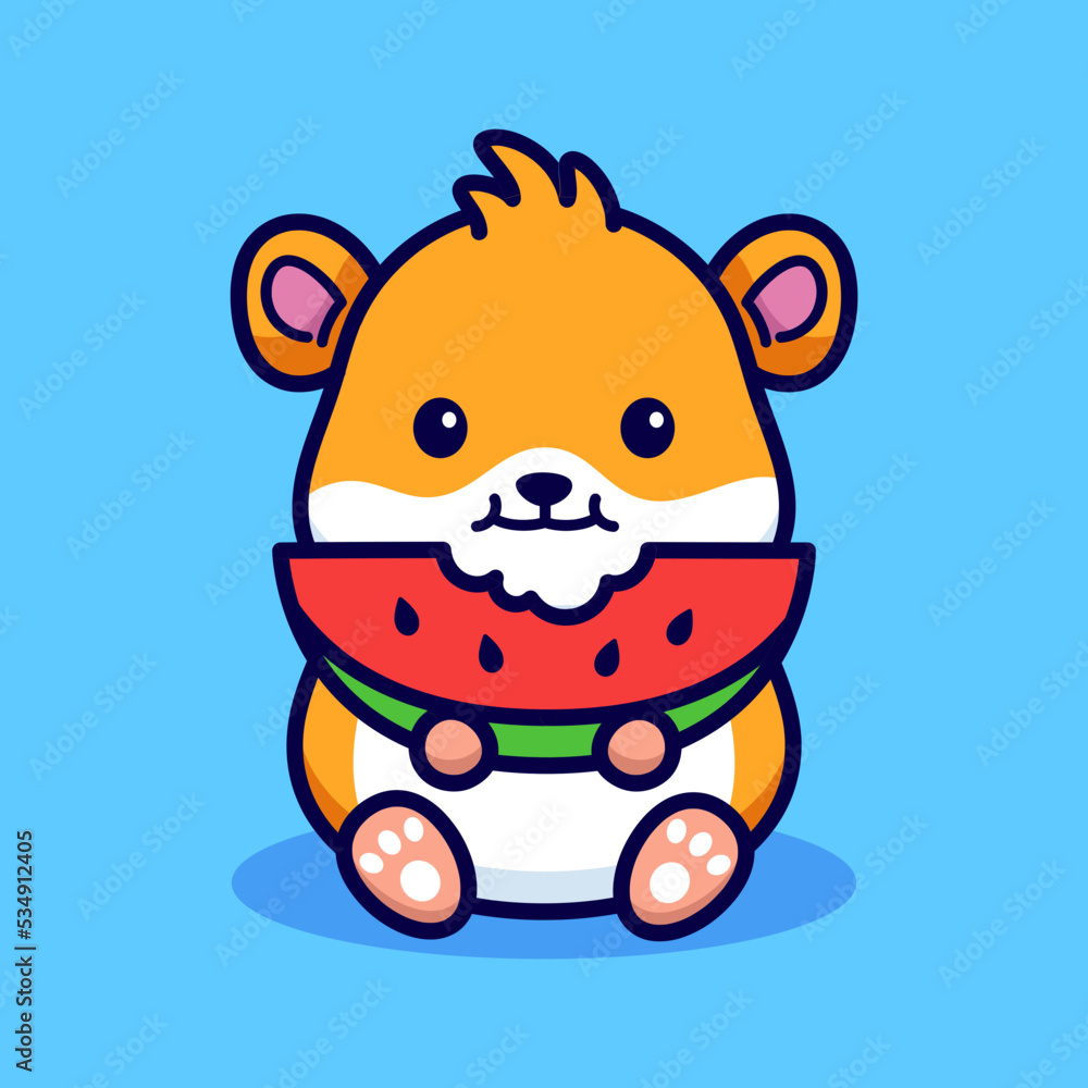 Obraz premium Cute hamster eating watermelon illustration