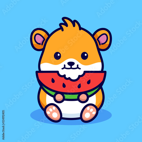 Cute hamster eating watermelon illustration