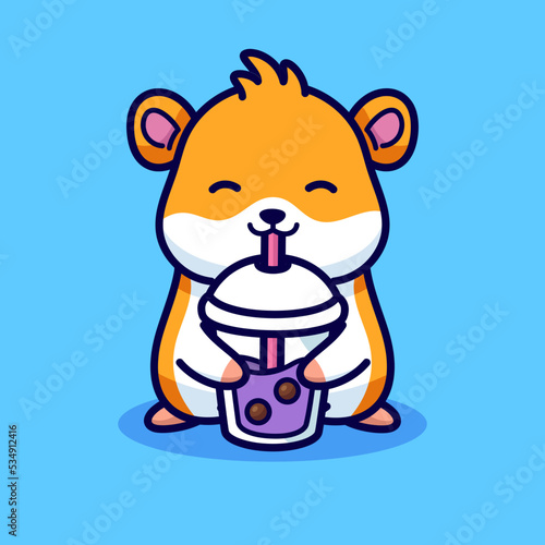Cute hamster drinking boba illustration
