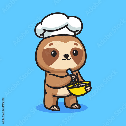 Cute sloth cooking illustration