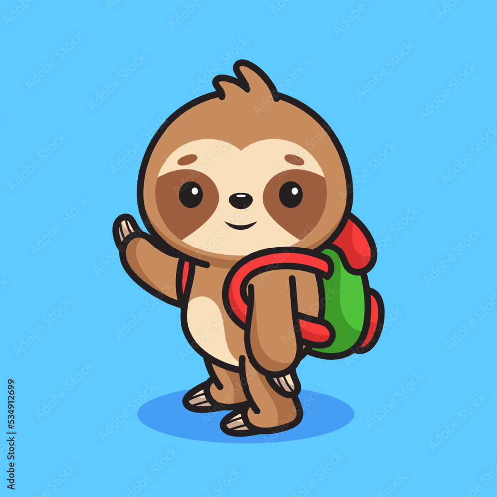 Cute sloth back to school illustration