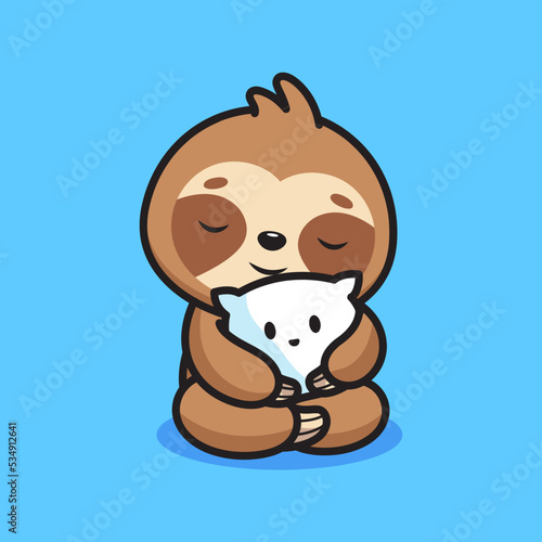 Cute sloth hugging cute pillow illustration