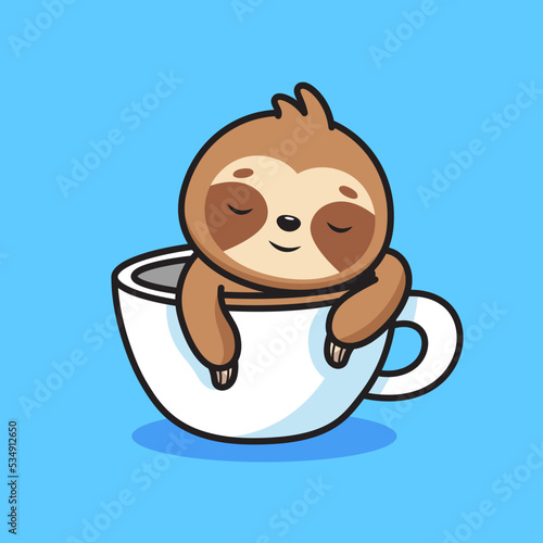 Cute sloth sleeping in cup illustration