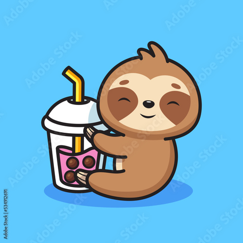 Cute sloth drink boba illustration