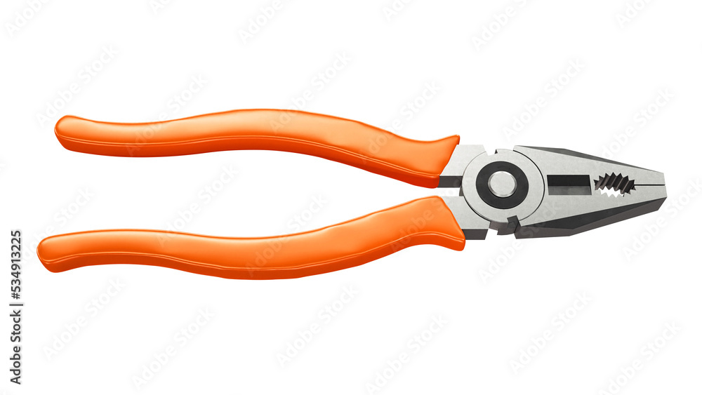 Pliers with orange plastic handles on a white background. 3d rendering. Pliers with orange plastic handles on a white background. 3d rendering.