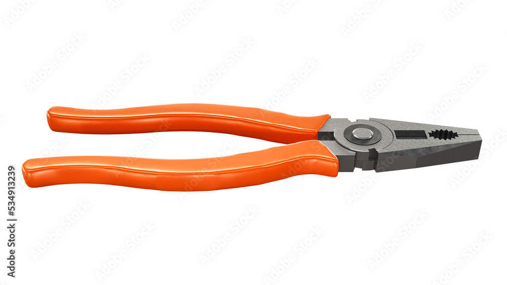 Fototapeta premium Pliers with orange plastic handles on a white background. 3d rendering.