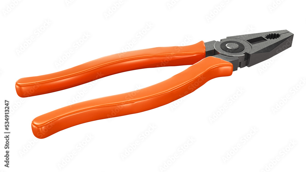 Pliers with orange plastic handles on a white background. 3d rendering. Pliers with orange plastic handles on a white background. 3d rendering.