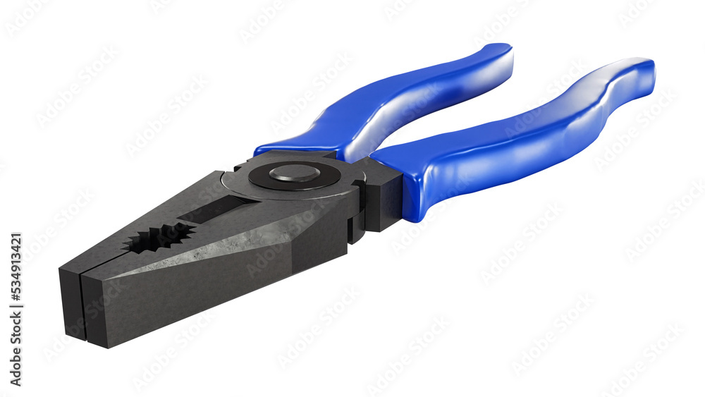 Pliers with blue plastic handles on a white background. 3d rendering. Pliers with blue plastic handles on a white background. 3d rendering.