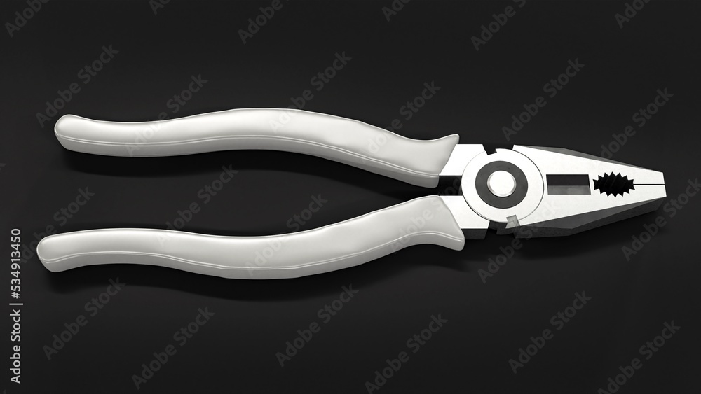 Pliers with plastic handles on a Black background. 3d rendering. Pliers with plastic handles on a Black background. 3d rendering.
