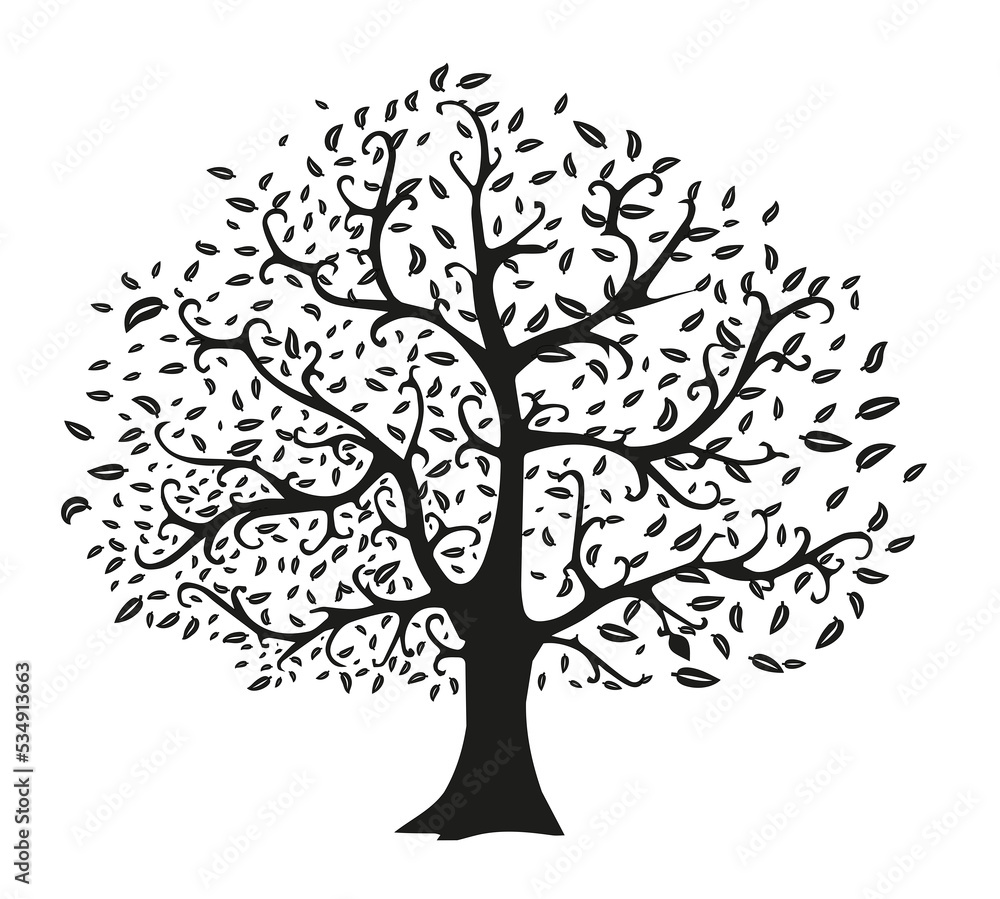 black tree silhouette isolated on white background