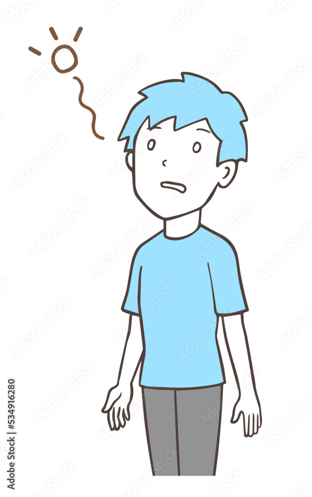 白目をむく男性、頭がぼんやりしている人、ポケーっとする、無気力、シンプルな色 白目をむく男性、頭がぼんやりしている人、ポケーっとする、無気力、シンプルな色